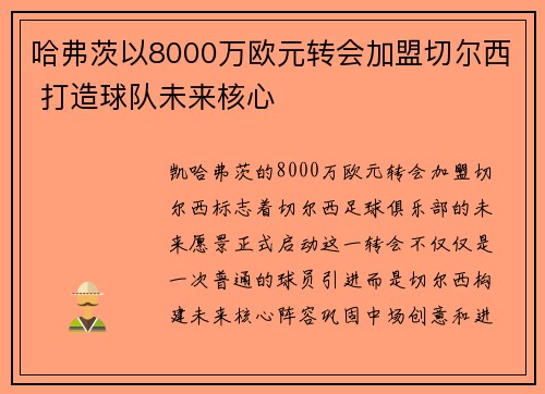哈弗茨以8000万欧元转会加盟切尔西 打造球队未来核心 哈弗茨以8000万欧元转会加盟切尔西 打造球队未来核心