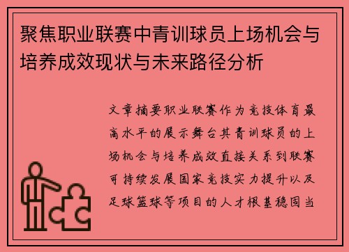 聚焦职业联赛中青训球员上场机会与培养成效现状与未来路径分析